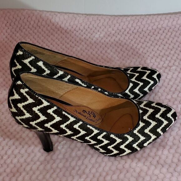 SOFT 'MOSELLE'PUMPS WAVE PRINT CALF HAIR BROWN/BEIGE WOMEN"S SHOES - Picture 10 of 15